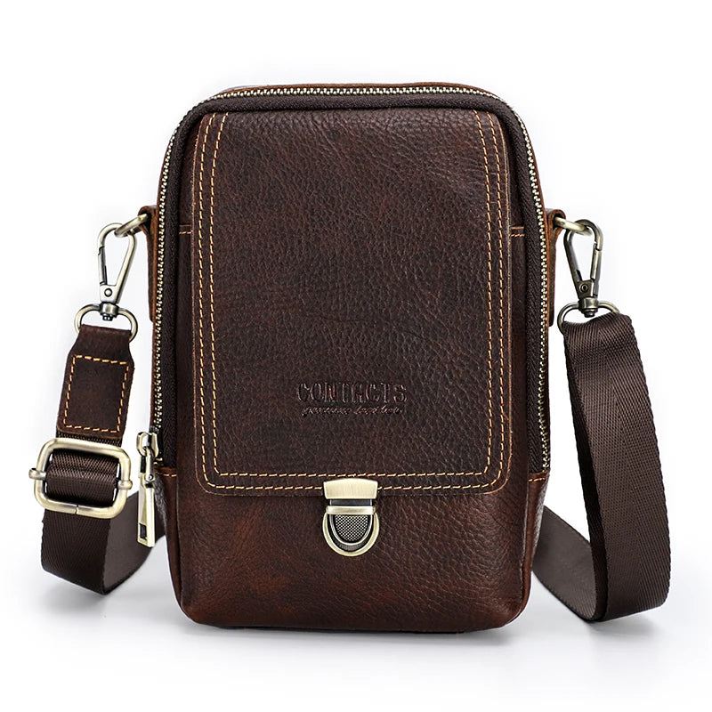 Liten Messenger Bag For Menn I Ekte Skinn Uformell Skulderveske Med Crossbody Med Reiseveske - Kaffe