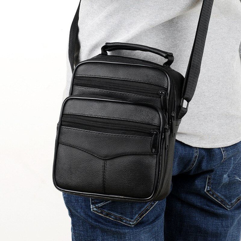 Mannlig Svart Crossbody-veske Luksus Lær Vanntett Håndveske Forretningsmenn Multifunksjonelle Skuldervesker Med Stor Kapasitet - Stil A