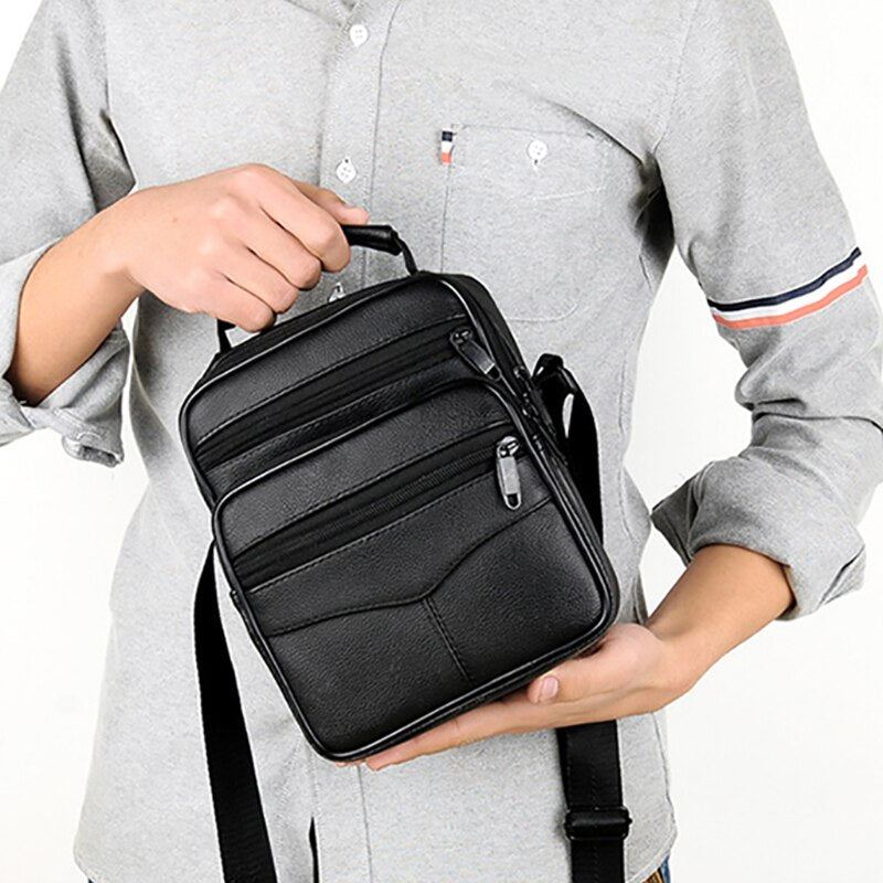 Mannlig Svart Crossbody-veske Luksus Lær Vanntett Håndveske Forretningsmenn Multifunksjonelle Skuldervesker Med Stor Kapasitet - Stil A