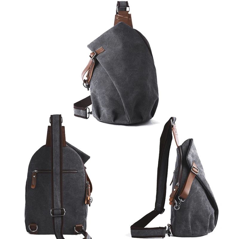 Menn Brystveske Canvas Sling Bag Glidelås Fritid Slitesterk Crossbody Bag - Grå