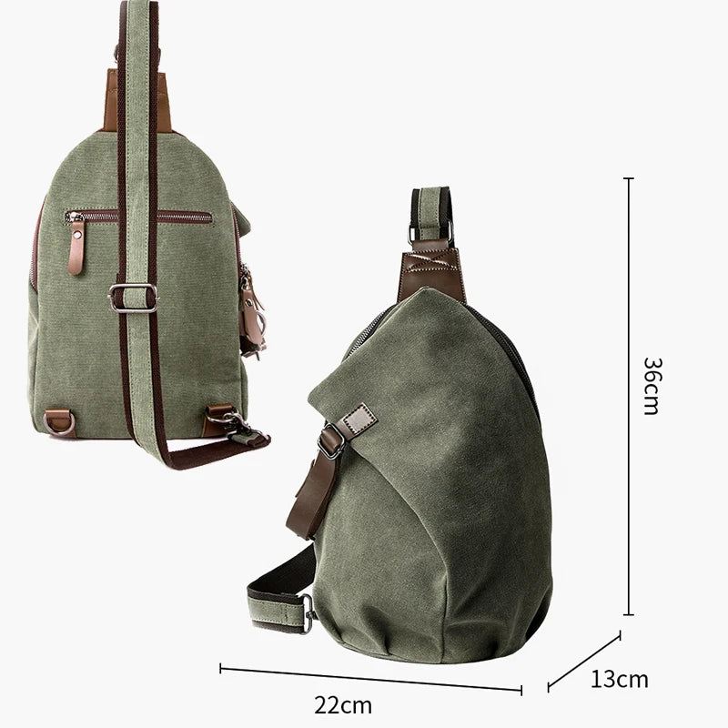 Menn Brystveske Canvas Sling Bag Glidelås Fritid Slitesterk Crossbody Bag - Grå