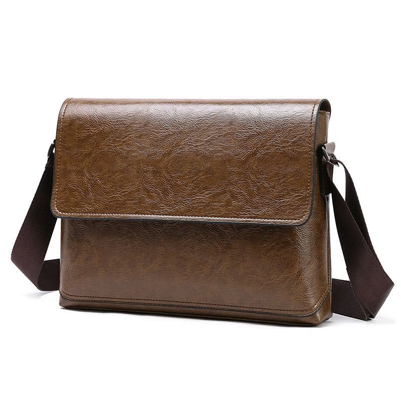 Menn Lær Håndveske Skuldervesker Mannlig Business Casual Crossbody Bag Multifunksjonell Solid Messenger Bag Veske - Lys Brun