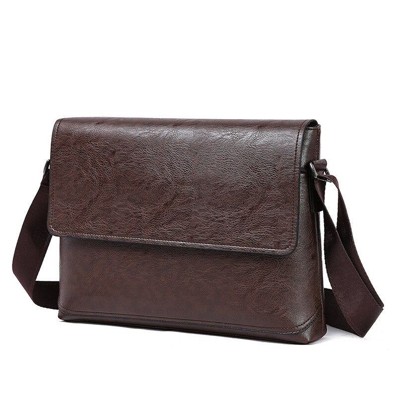 Menn Lær Håndveske Skuldervesker Mannlig Business Casual Crossbody Bag Multifunksjonell Solid Messenger Bag Veske - Lys Brun