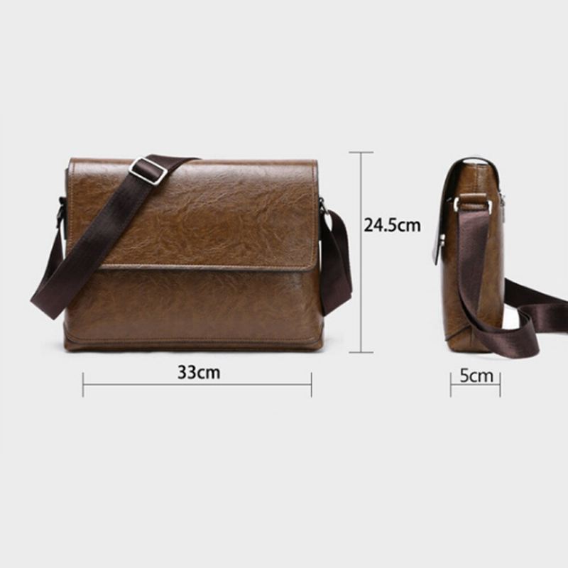 Menn Lær Håndveske Skuldervesker Mannlig Business Casual Crossbody Bag Multifunksjonell Solid Messenger Bag Veske - Lys Brun