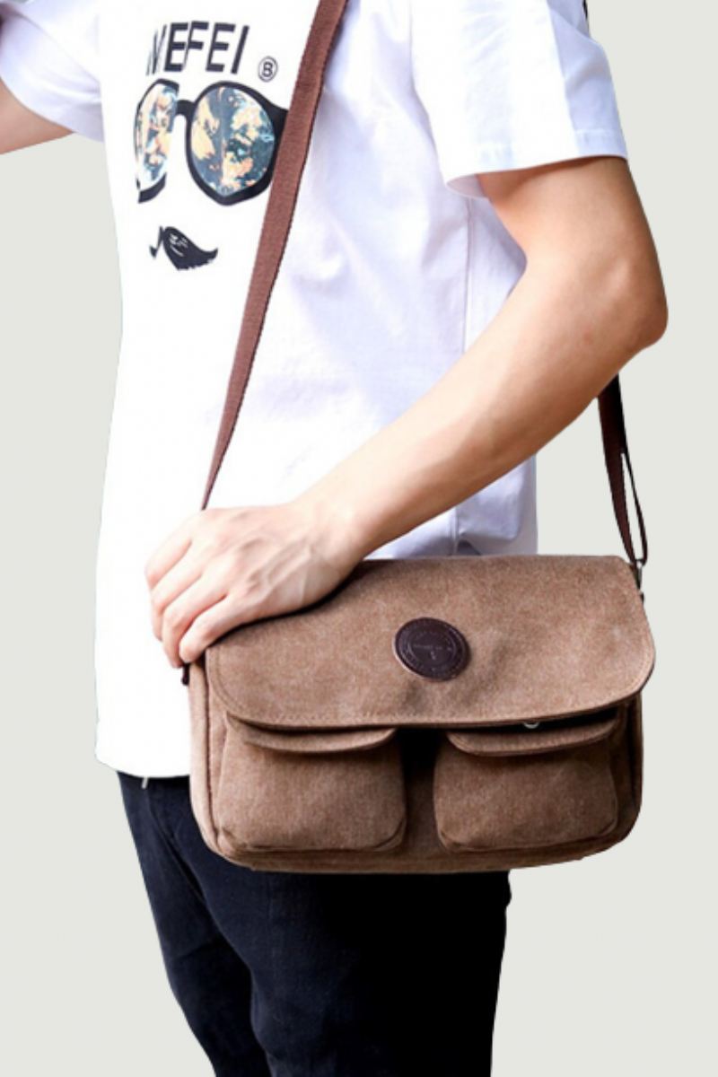 Menn Messenger Bags Lerret Skulderveske Casual Style Satchels Solid Crossbody Bag Retro Små Vesker