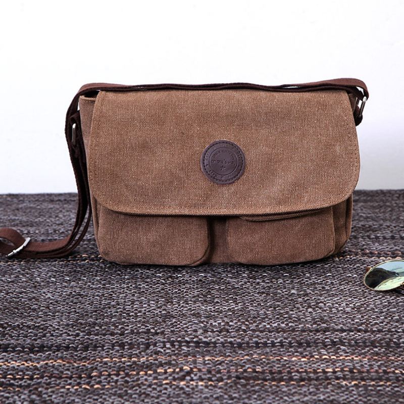 Menn Messenger Bags Lerret Skulderveske Casual Style Satchels Solid Crossbody Bag Retro Små Vesker - Svart