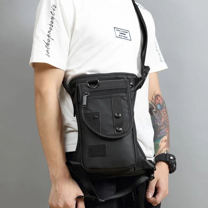 Menn Midje Fanny Pack Drop Leg Lårveske Motorsykkelrytter Nylon Lerret Militær/overfall Mann Cross Body Hoftebelte Rumpevesker - Svart