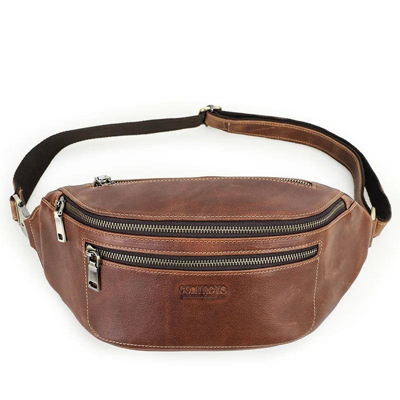 Menn Midjeveske Ekte Skinn Midjepakke Belteveske Reise Fanny Pack Uformell Crossbody Brystvesker Håndveske - Brun