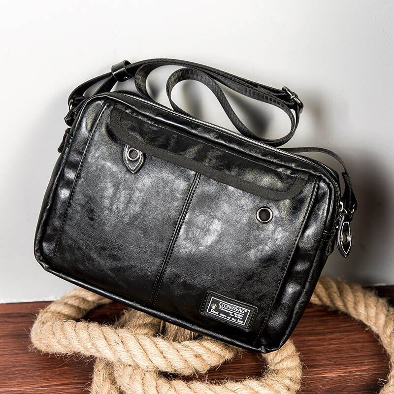 Menn Skinn Messenger Bag Herre Crossbody Reiseveske Fritid Skuldervesker Skulderveske Svart Veske - Svart