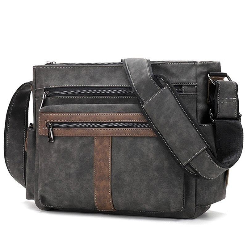 Menn Skinn Skuldervesker Casual Vintage Crossbody Bag Stor Kapasitet Reisevesker Messenger Bag Satchels - Grå