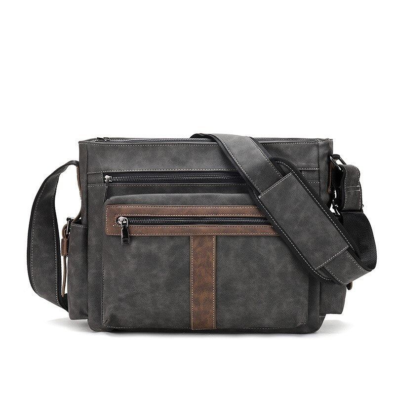 Menn Skinn Skuldervesker Casual Vintage Crossbody Bag Stor Kapasitet Reisevesker Messenger Bag Satchels - Grå