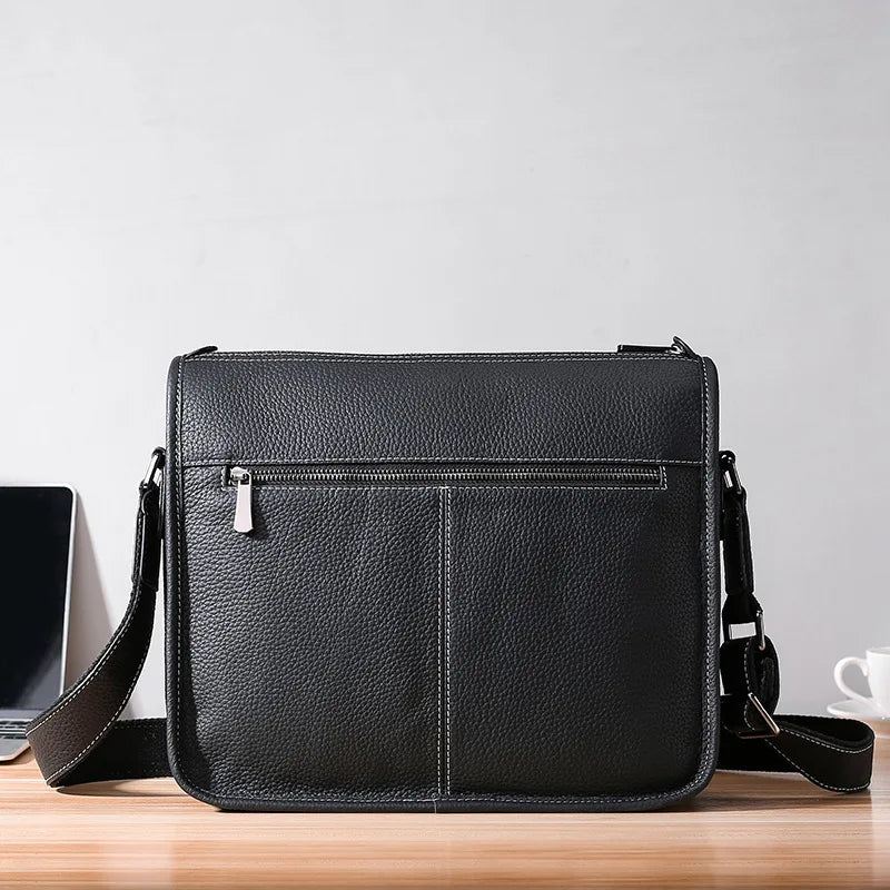 Messenger-vesker I Ekte Skinn For Menn Business Crossbody-vesker Skinnvesker - Svart