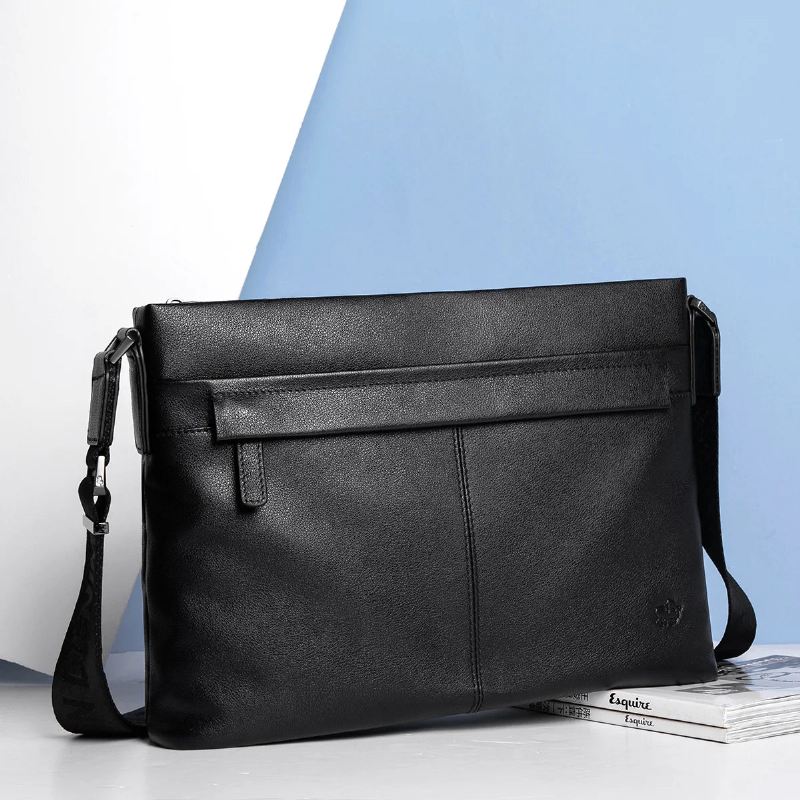 Messenger-vesker I Ekte Skinn For Menn Crossbody Casual-vesker For Gratis Frakt - Svart