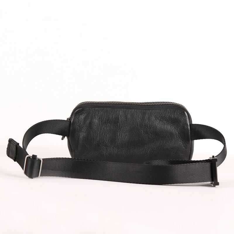 Midjepakker Herre Brystvesker I Ekte Skinn Topp Håndlaget Small Messenger Crossbody Bag Mini Travel - Svart