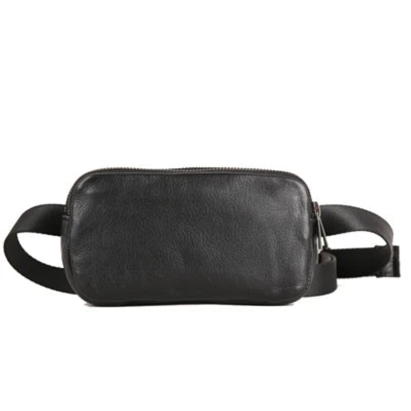 Midjepakker Herre Brystvesker I Ekte Skinn Topp Håndlaget Small Messenger Crossbody Bag Mini Travel - Svart