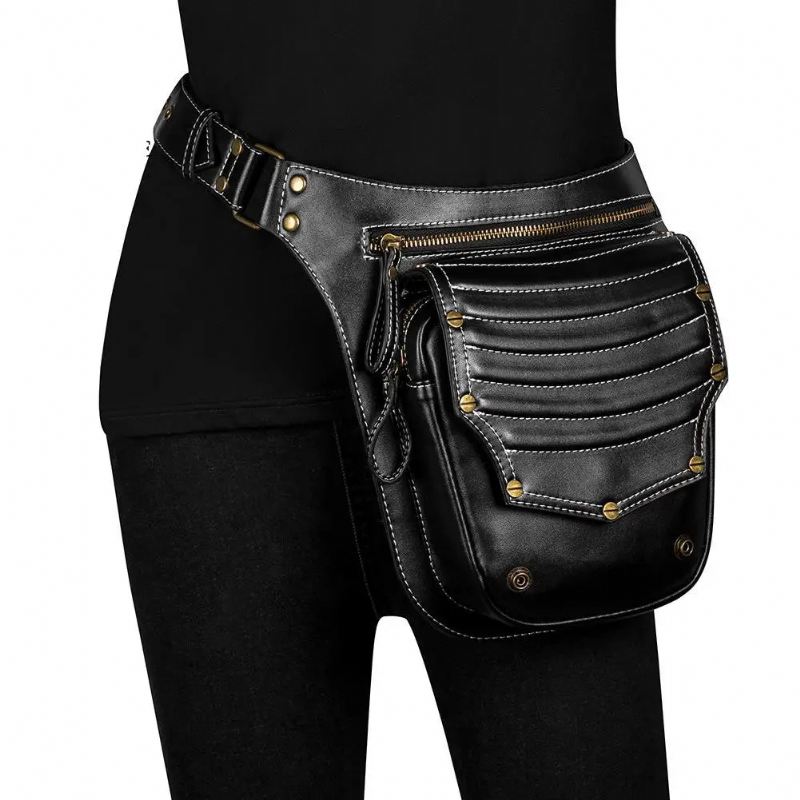 Punk Bag Dame Retro Outdoor Bag Trend Messenger Bag Herre Skulderveske Fanny Pack Leg Bag Pose Bum Bag Midjeveske - Svart