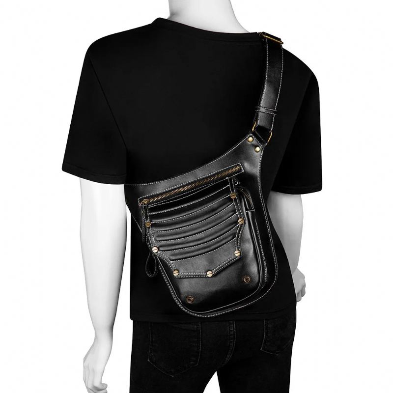 Punk Bag Dame Retro Outdoor Bag Trend Messenger Bag Herre Skulderveske Fanny Pack Leg Bag Pose Bum Bag Midjeveske - Svart