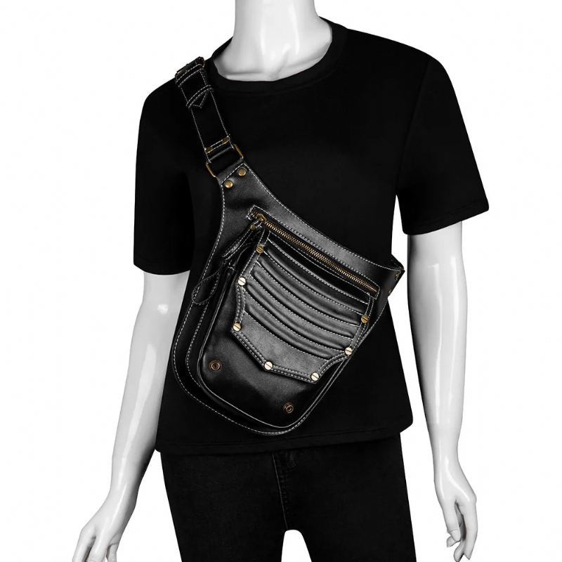 Punk Bag Dame Retro Outdoor Bag Trend Messenger Bag Herre Skulderveske Fanny Pack Leg Bag Pose Bum Bag Midjeveske - Svart