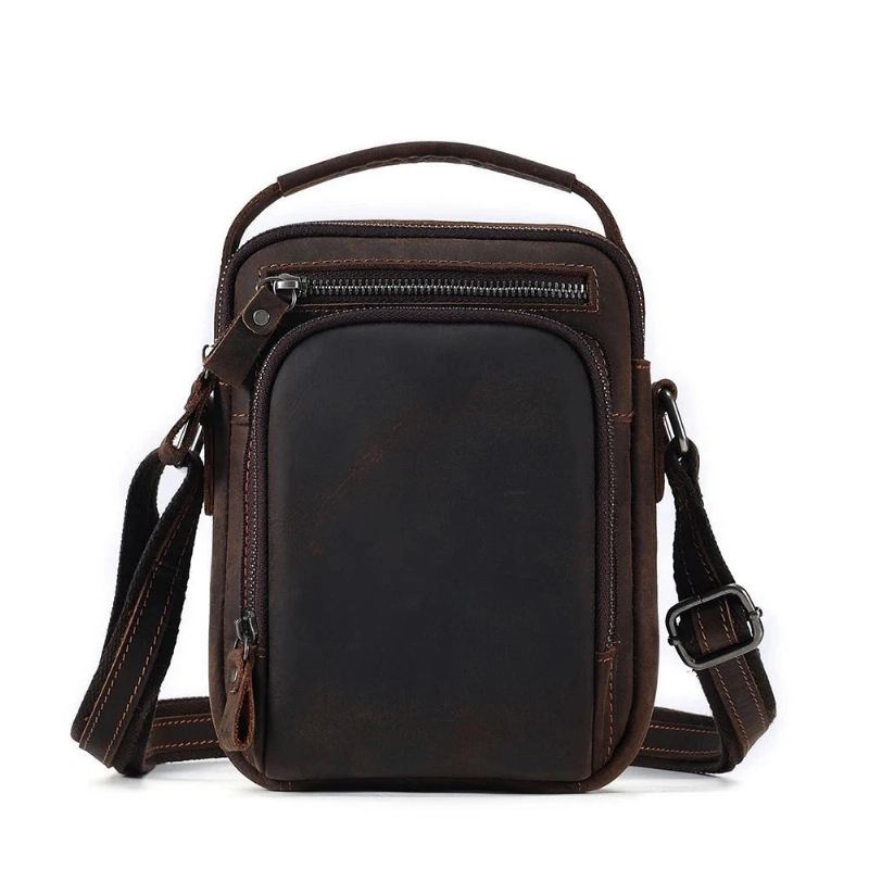 Skinn Small Skuldervesker Male Crossbody Bag - Kaffe