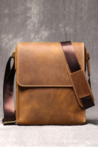 Skinnskulderveske Herreveske Brun Crossbody Casual Magnetisk Spenne Skuldervesker Med Klaff