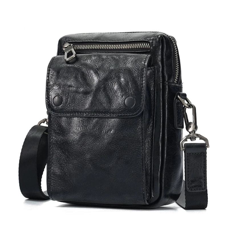 Skulderveske I Ekte Skinn For Menn Messenger Pack Håndveske Crossbody-veske Manneveske Slynge Satchelveske For Forretningsreiser - Svart