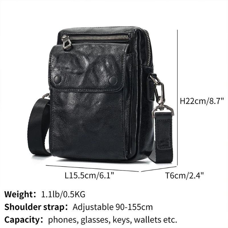 Skulderveske I Ekte Skinn For Menn Messenger Pack Håndveske Crossbody-veske Manneveske Slynge Satchelveske For Forretningsreiser - Svart