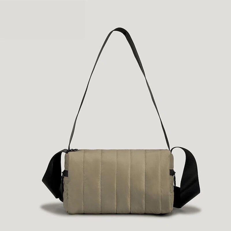 Uformelt Dun Bomull Vattert Skuldervesker For Kvinner Polstret Crossbody Veske Nylon Messenger Bag Små Firkantede Vesker Vinter - Beige