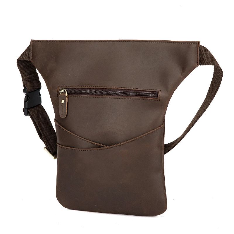 Unik Lær Menn Crossbody Sling Satchel Bag Design Reisetui Pose Fanny Midjebelte Bag Pack - Brun