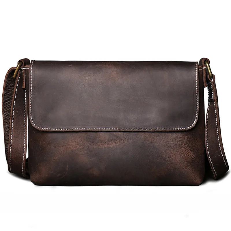 Vintage Enkel Skulderveske I Skinn For Menn Mad Hesteskinn Messenger Bag For Kvinner Stor Kapasitet Ipad-veske - Svart