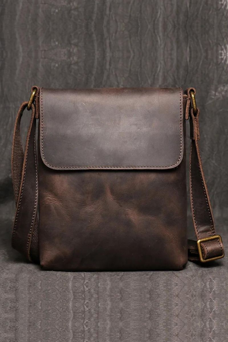 Vintage Skulderveske Enkel Crossbody-veske Ekte Skinn Herreveske Med Stor Kapasitet Ipad-veske