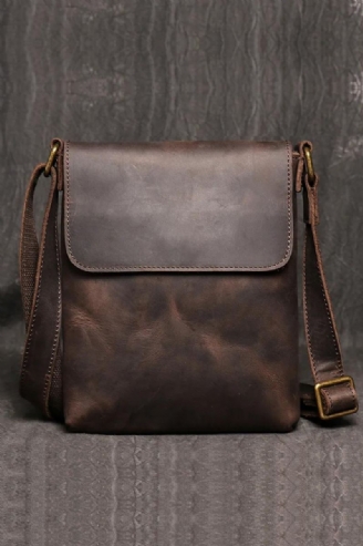 Vintage Skulderveske Enkel Crossbody-veske Ekte Skinn Herreveske Med Stor Kapasitet Ipad-veske