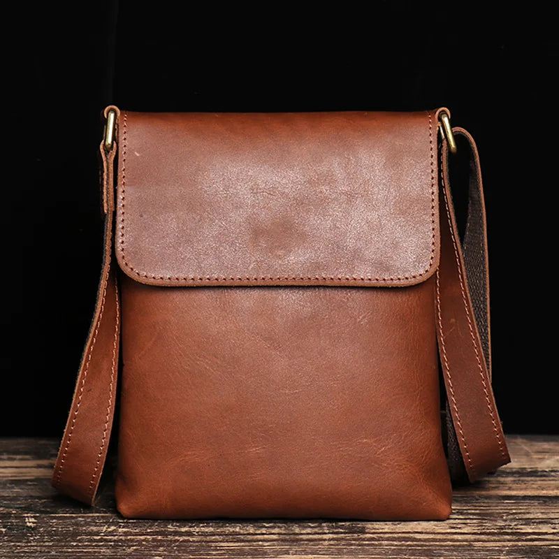 Vintage Skulderveske Enkel Crossbody-veske Ekte Skinn Herreveske Med Stor Kapasitet Ipad-veske - Mørkebrun