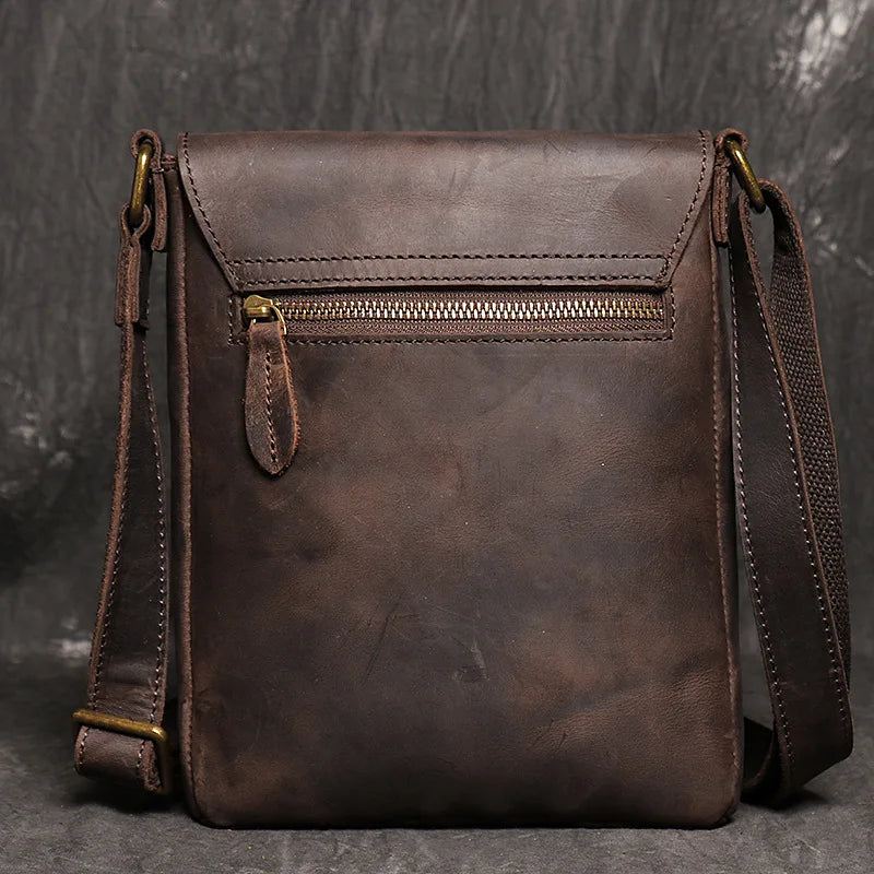 Vintage Skulderveske Enkel Crossbody-veske Ekte Skinn Herreveske Med Stor Kapasitet Ipad-veske - Mørkebrun