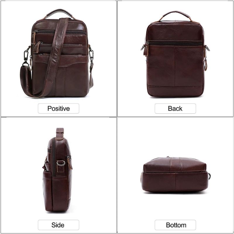 Vintage Skulderveske I Ekte Skinn For Menn Uformelt Håndveske For Crossbody Messenger-vesker For I Naturskinn - Brun