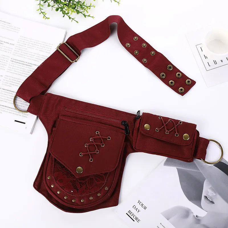 Vintage Unisex Fanny Pack Multi-lommer Midjeveske Canvas Hofte Bum Bag Dame Brystveske Bohemian Leg Telefonveske - Svart