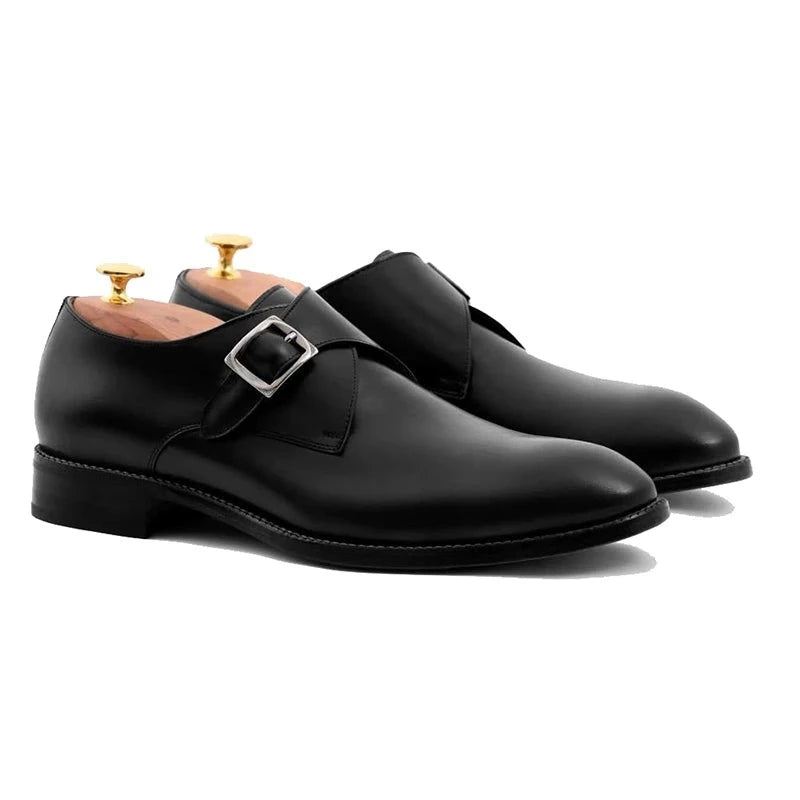 Black Monk Straps Menn Sko Designer Brudekjole Ekte Skinn Beste Håndlagde Business Sko For Man - Svart