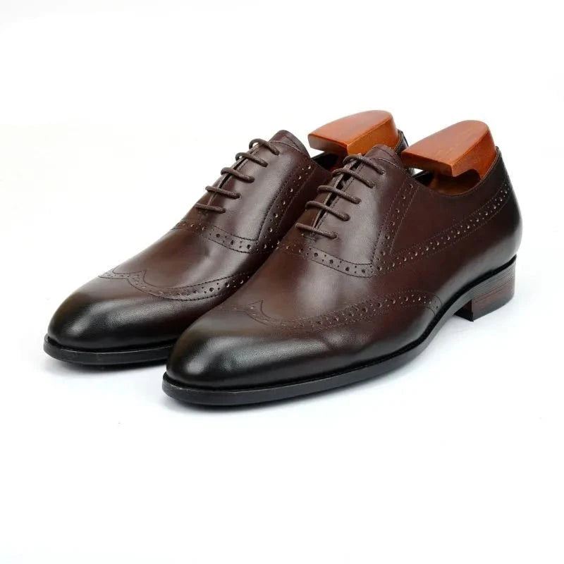 Brogue Oxford Menn Kjole Sko Bryllup Best Man Sko Ekte Lær Håndlagde Designer Formelle Sko Herre Original - Brun