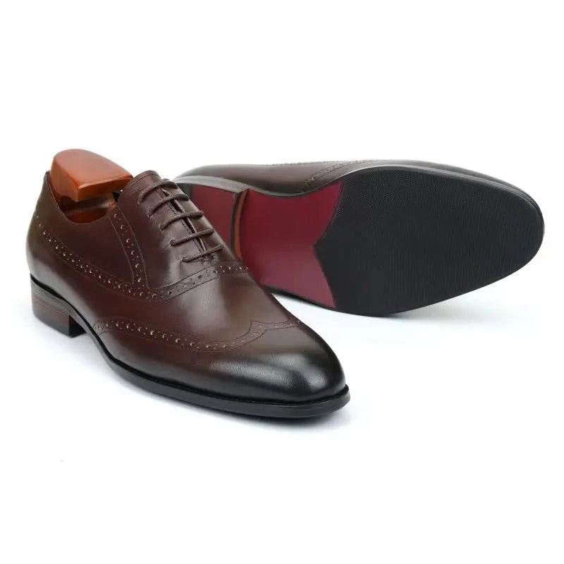 Brogue Oxford Menn Kjole Sko Bryllup Best Man Sko Ekte Lær Håndlagde Designer Formelle Sko Herre Original - Brun