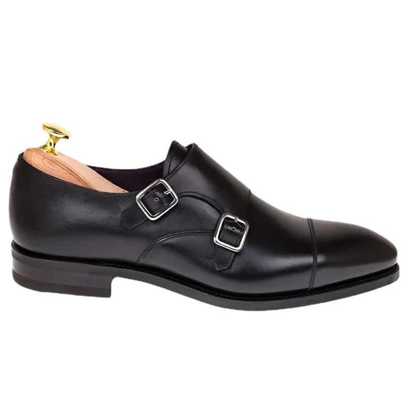 Dobbel Monk Strap Luksus Menn Sko Ekte Lær Håndlaget Designer Business Dress Sko For Original - Svart