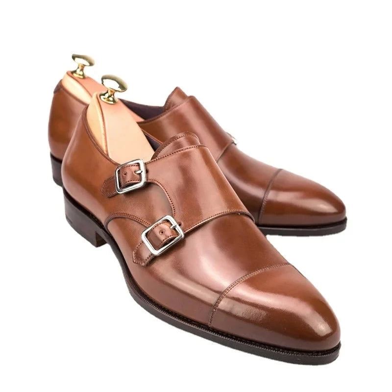 Dobbel Monk Strap Luksus Menn Sko Ekte Lær Håndlaget Designer Business Dress Sko For Original - Svart