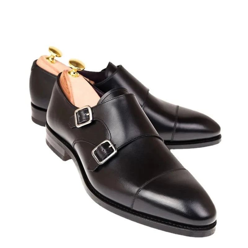 Dobbel Monk Strap Luksus Menn Sko Ekte Lær Håndlaget Designer Business Dress Sko For Original - Svart