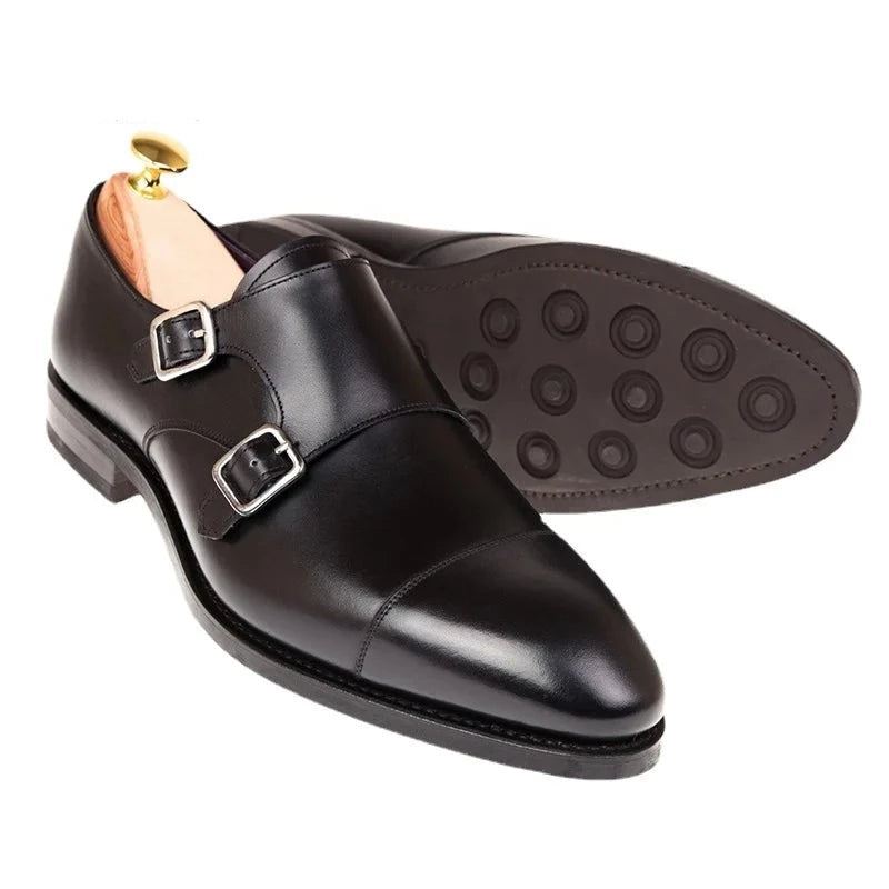 Dobbel Monk Strap Luksus Menn Sko Ekte Lær Håndlaget Designer Business Dress Sko For Original - Svart