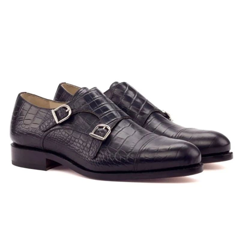 Dobbel Monk Strap Style Kjole Herre Sko Kontor Best Man Shoe Designer Håndlaget Ekte Skinn Sko Mann - Blå