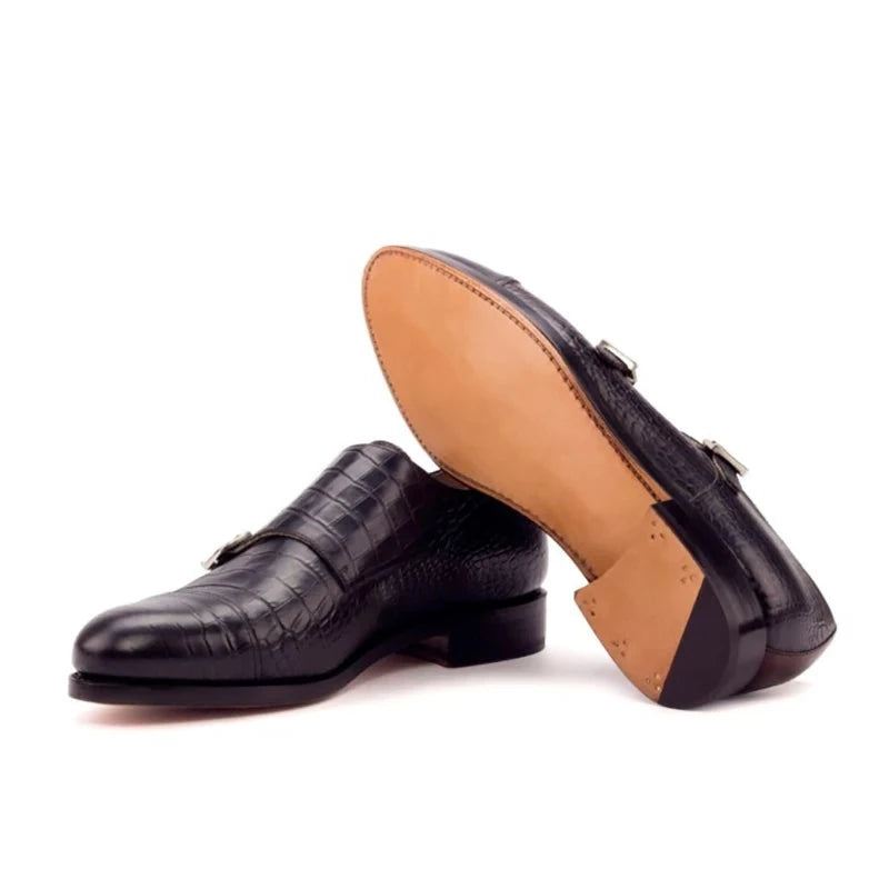 Dobbel Monk Strap Style Kjole Herre Sko Kontor Best Man Shoe Designer Håndlaget Ekte Skinn Sko Mann - Blå