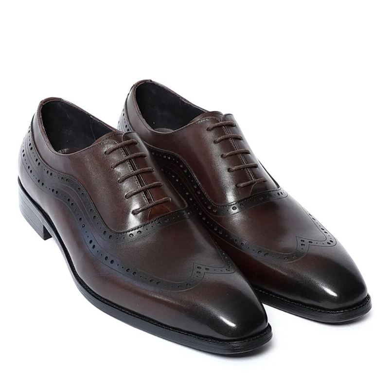 Håndlagde Menn Ekte Originale Leather Classic Brogue Oxford Sko - Svart