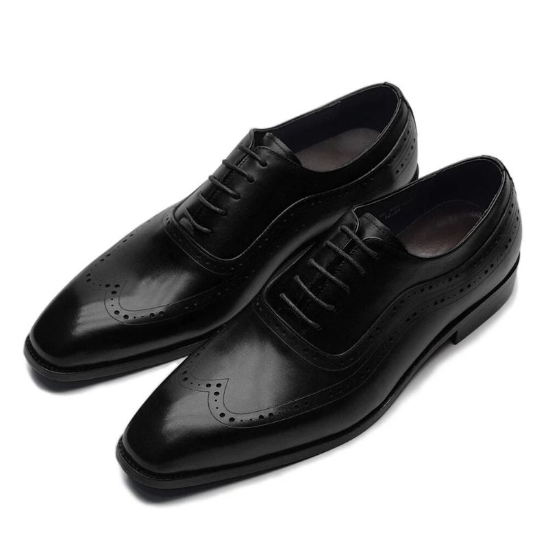 Håndlagde Menn Ekte Originale Leather Classic Brogue Oxford Sko - Svart