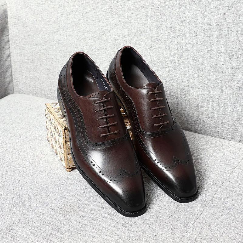 Håndlagde Menn Ekte Originale Leather Classic Brogue Oxford Sko - Svart