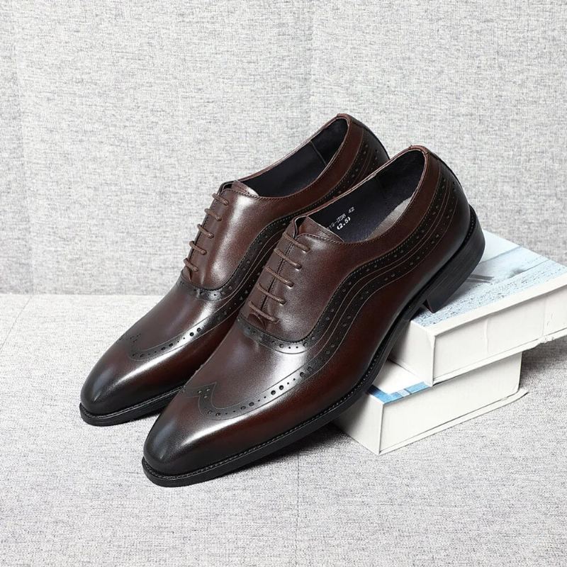 Håndlagde Menn Ekte Originale Leather Classic Brogue Oxford Sko - Svart