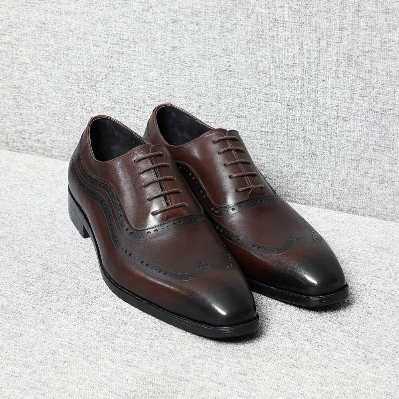 Håndlagde Menn Ekte Originale Leather Classic Brogue Oxford Sko - Svart