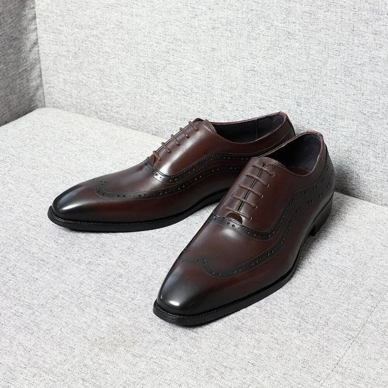 Håndlagde Menn Ekte Originale Leather Classic Brogue Oxford Sko - Svart